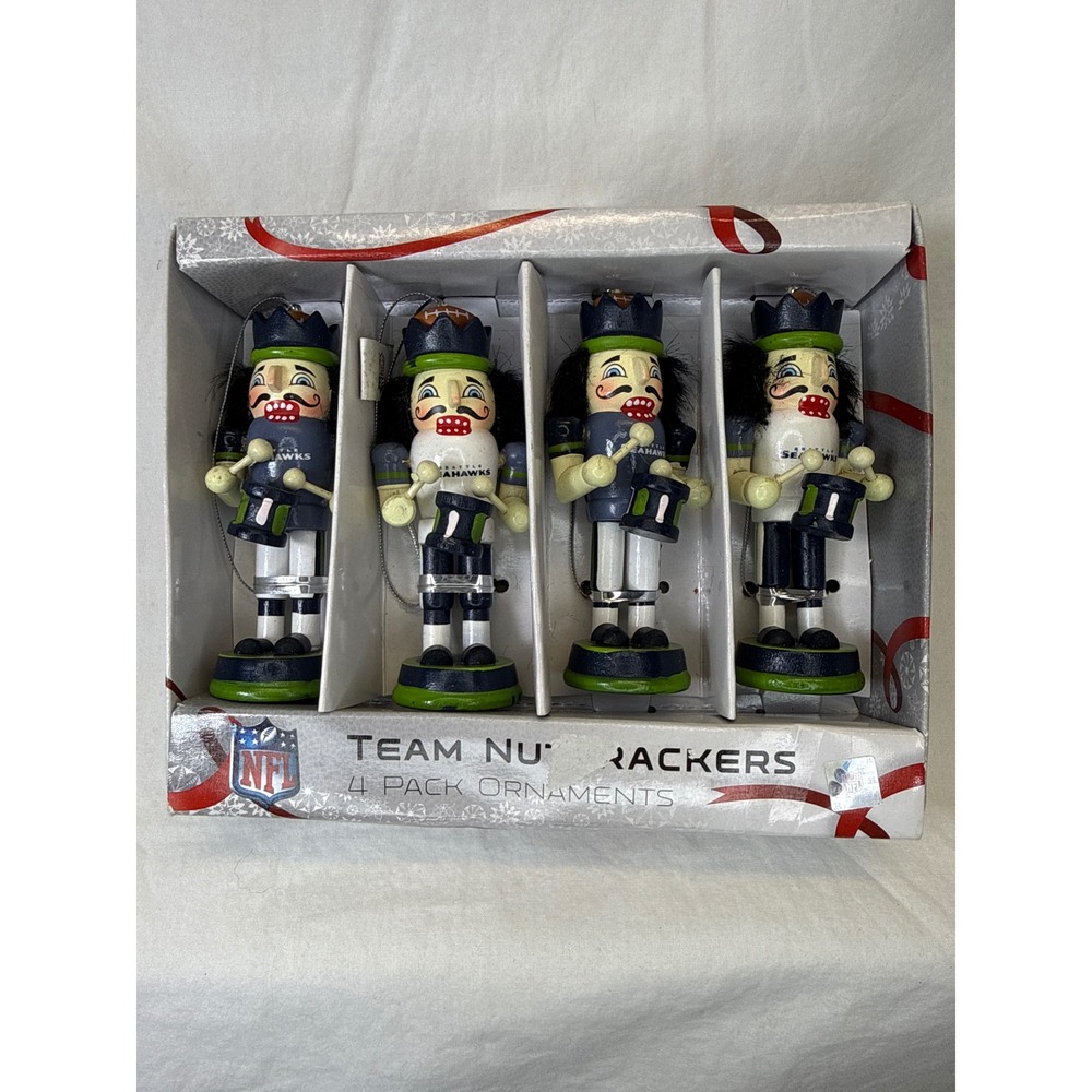 NFL Seattle Seahawks Nutcracker Ornaments 4 Pack Forever Collectibles Wooden